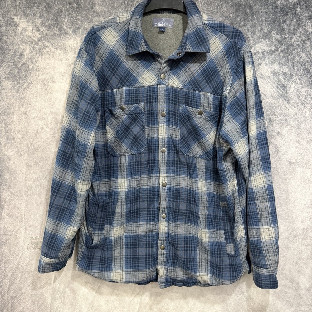 Croft & Barrow Men’s L Blue Plaid Fleece Lined Snap Front Shirt Jacket Shacket